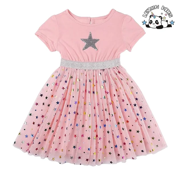 LEZONKIDS - Customized Sequined Star Kids Layered Tulle Sparkle Summer Tutu Dress for Girls 2-14 Years